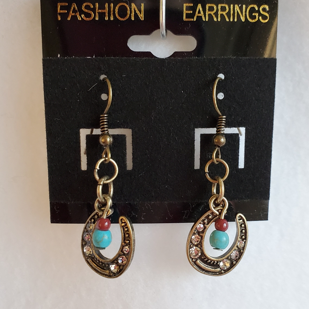Womens Bronze Horseshoe Hook Earrings